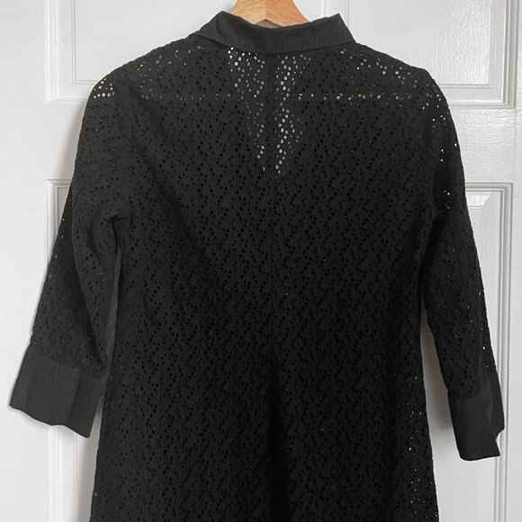 Talbots Shirt Dress Black Eyelet  3/4 Sleeve Collar Lace Cover Up Casual Sz 4 - Picture 5 of 6